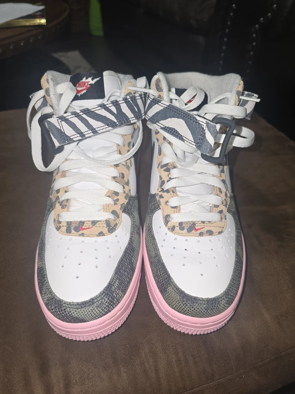 Nike Women's Multicolor Animal Print High-Top Athletic Shoes with Pink Sole
